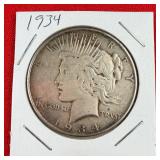 1934 Peace 90% Silver $1 Dollar
