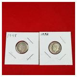 1948 & 1952 Roosevelt 90% Silver Dimes