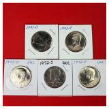 5 - Uncirculated Kennedy Half Dollars