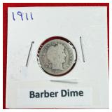 1911 Barber 90% Silver Dime