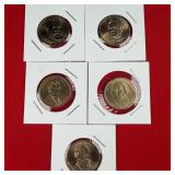 5 - Presidential 'Gold' $1 Dollar Coins