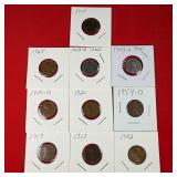 10 - Lincoln Wheat Pennies; 2 - Wartime Steel