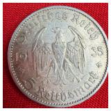 1935 German Third Reich 5 Reichsmark 90% Silver