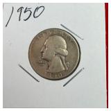1950 Washington 90% Silver Quarter
