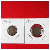 1906 & 1907 Indian Head One Cent Pennies