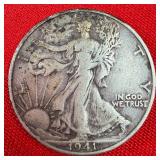 1941 Walking Liberty 90% Silver Half Dollar