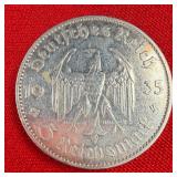 1935 Third Reich 5 Reichsmark 90% Silver Coin