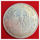 1934 Third Reich 5 Reichsmark 90% Silver Coin