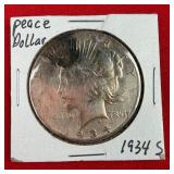 1934-S Peace 90% Silver $1 Dollar