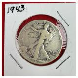 1943 Walking Liberty 90% Silver Half Dollar