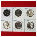 Lot of 6 Kennedy Half Dollars