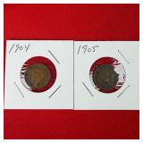 1904 & 1905 Indian Head One Cent Pennies