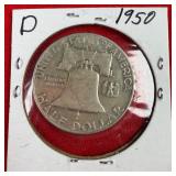 1950-D Franklin 90% Silver Half Dollar