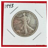 1943 Walking Liberty 90% Silver Half Dollar