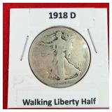 1918-D Walking Liberty 90% Silver Half Dollar