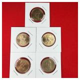 5 - Presidential 'Gold' $1 Dollar Coins