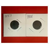 1887 & 1888 Indian Head One Cent Pennies