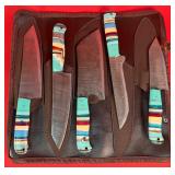 Custom Damascus 5-Piece Chef's Knife Set W/ Roll