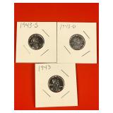 1943 - S, D, & P WW2 Wartime Steel Pennies Set