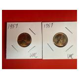 2 - Uncirculated 1957 Lincoln Wheat Pennies