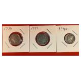 1 - Mercury Silver Dime, 2 - Buffalo Nickels