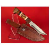 Custom Damascus Fighting / Hunting Knife W/ Sheath