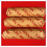 3 - 50 Cent Rolls of Unsorted Pennies