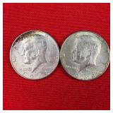 2 - 40% Silver 1968 Kennedy Half Dollars