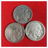 3 Illegible Date Buffalo Nickels
