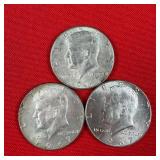 3 - 40% Silver 1967 Kennedy Half Dollars
