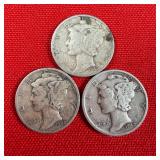 3 - 1942 90% Silver Mercury Dimes
