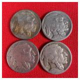 4 Illegible Date Buffalo Nickels