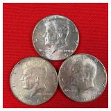 3 - 40% Silver 1966 Kennedy Half Dollars