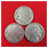 3 - Illegible Date Buffalo Nickels