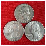 3 - 1964 90% Silver Washington Quarters