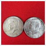2 - 40% Silver 1968-D Kennedy Half Dollars