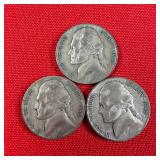 3 - 1945-P Wartime 35% Silver Jefferson Nickels