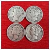 4 - 90% Silver 1943 Mercury Dimes