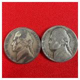 2 - 1943-P Wartime 35% Silver Jefferson Nickels