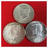 3 - 1964 90% Silver Kennedy Half Dollars