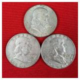 3 - 1961 90% Silver Franklin Half Dollars