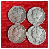 4 - 1941 90% Silver Mercury Dimes
