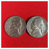2 - 1943-P Wartime 35% Silver Jefferson Nickels