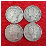 4 - 1943 90% Silver Mercury Dimes