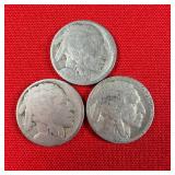 3 - Illegible Date Buffalo Nickels