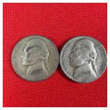 2 - 1943-P Wartime 35% Silver Jefferson Nickels