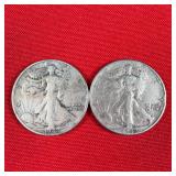 2 - 1942 Walking Liberty 90% Silver Half Dollars