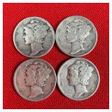 4 - 90% Silver 1945 Mercury Dimes