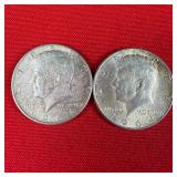 2 - 1964 Kennedy 90% Silver Half Dollars