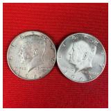 2 - 1964 90% Silver Kennedy Half Dollars